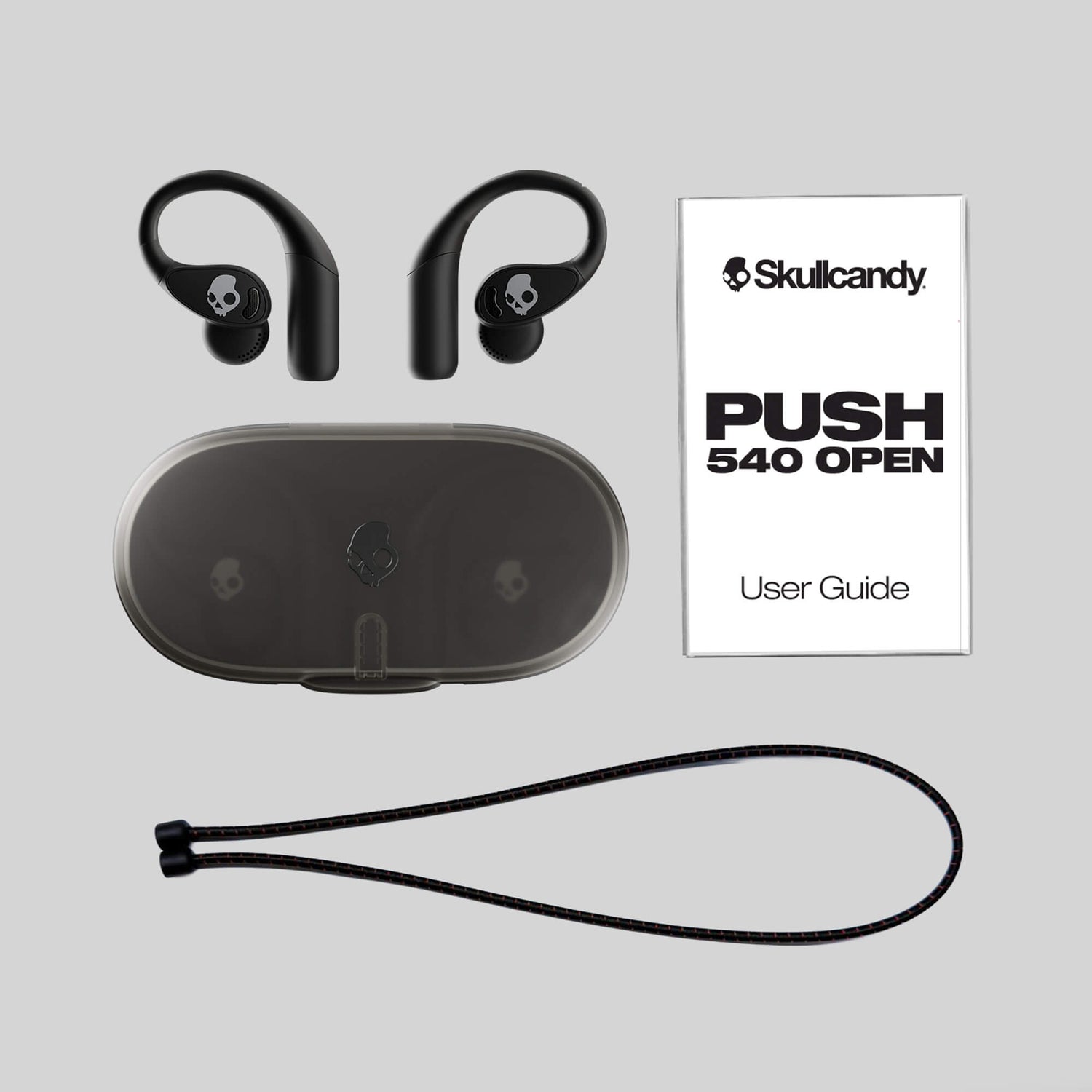 Skullcandy Push 540 Open wireless open-ear headphones with charging case, magnetic detachable braided cable, and user guide included | True Black