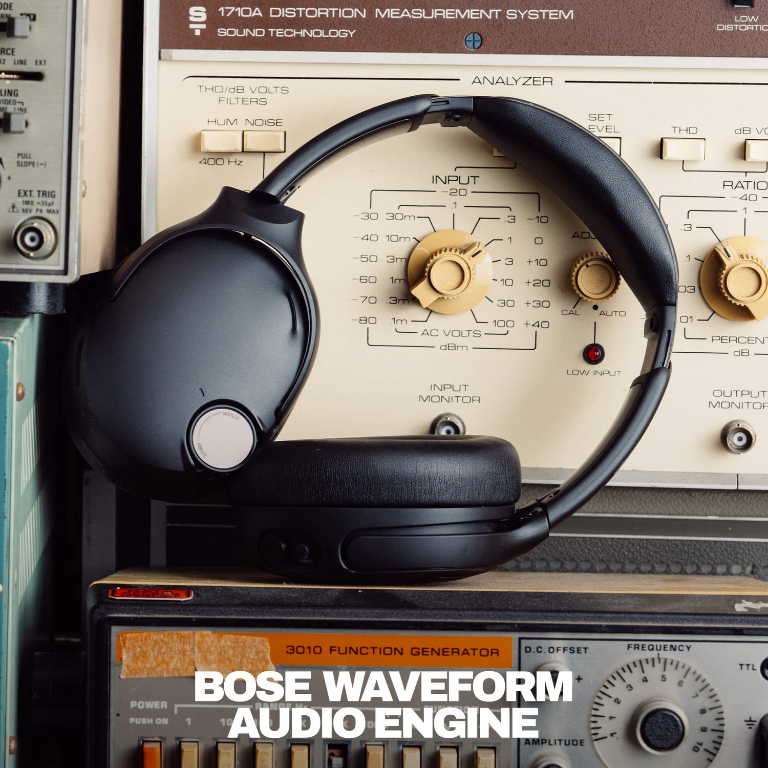 Bose Waveform Audio Engine Crusher 1080 on top of vintage audio equipment | True Black