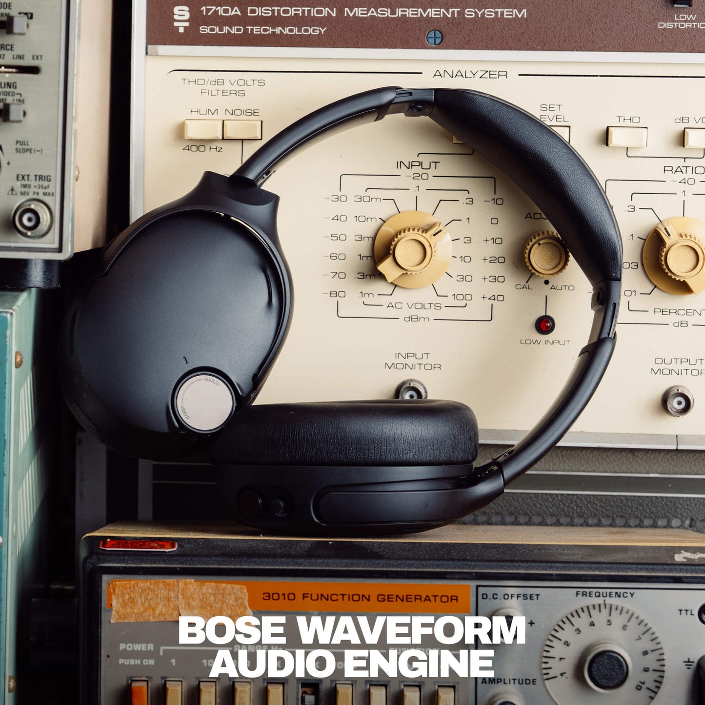 Bose Waveform Audio Engine Crusher 1080 on top of vintage audio equipment | True Black