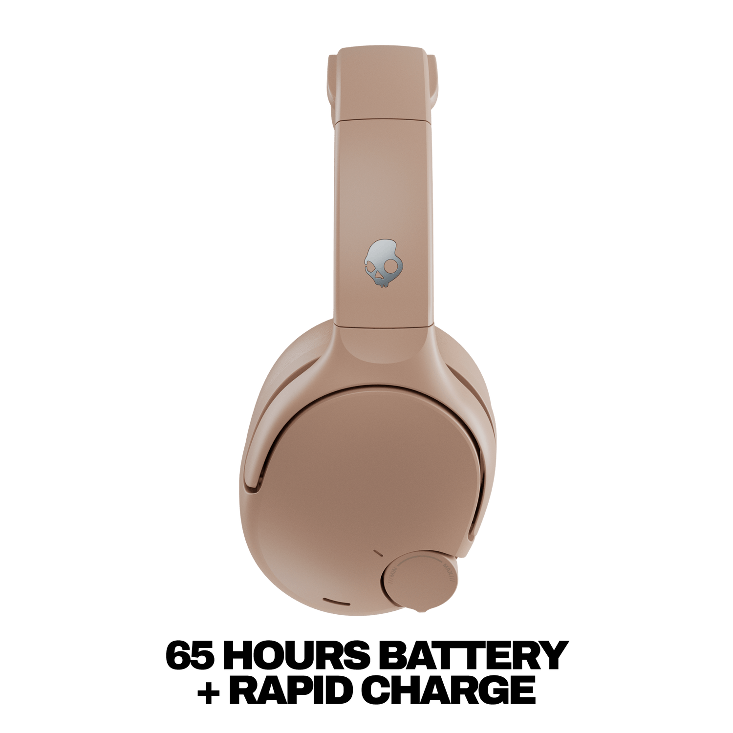 Beige Crusher 720 headphones with a logo on the side against a white background | Primer
