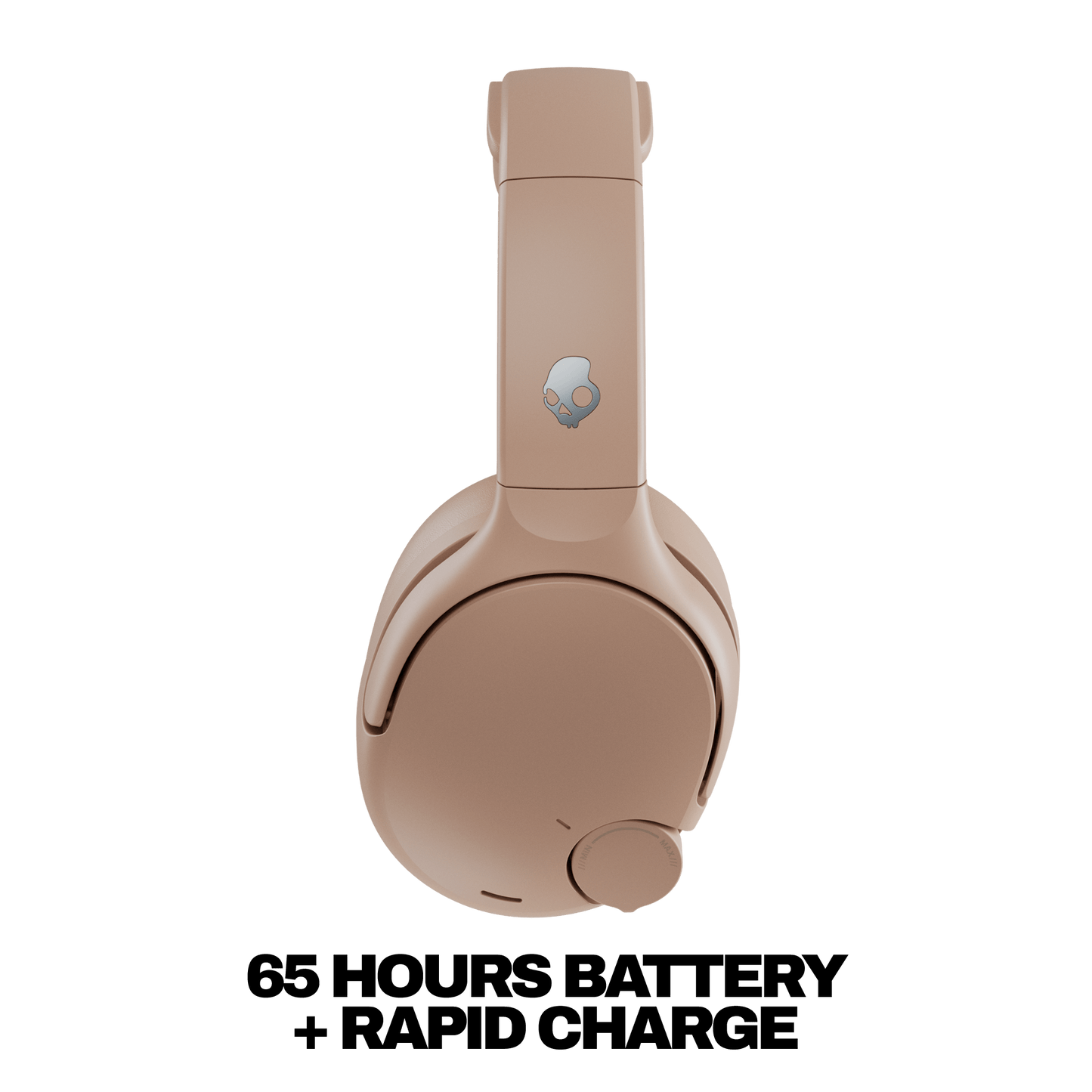 Beige Crusher 720 headphones with a logo on the side against a white background | Primer