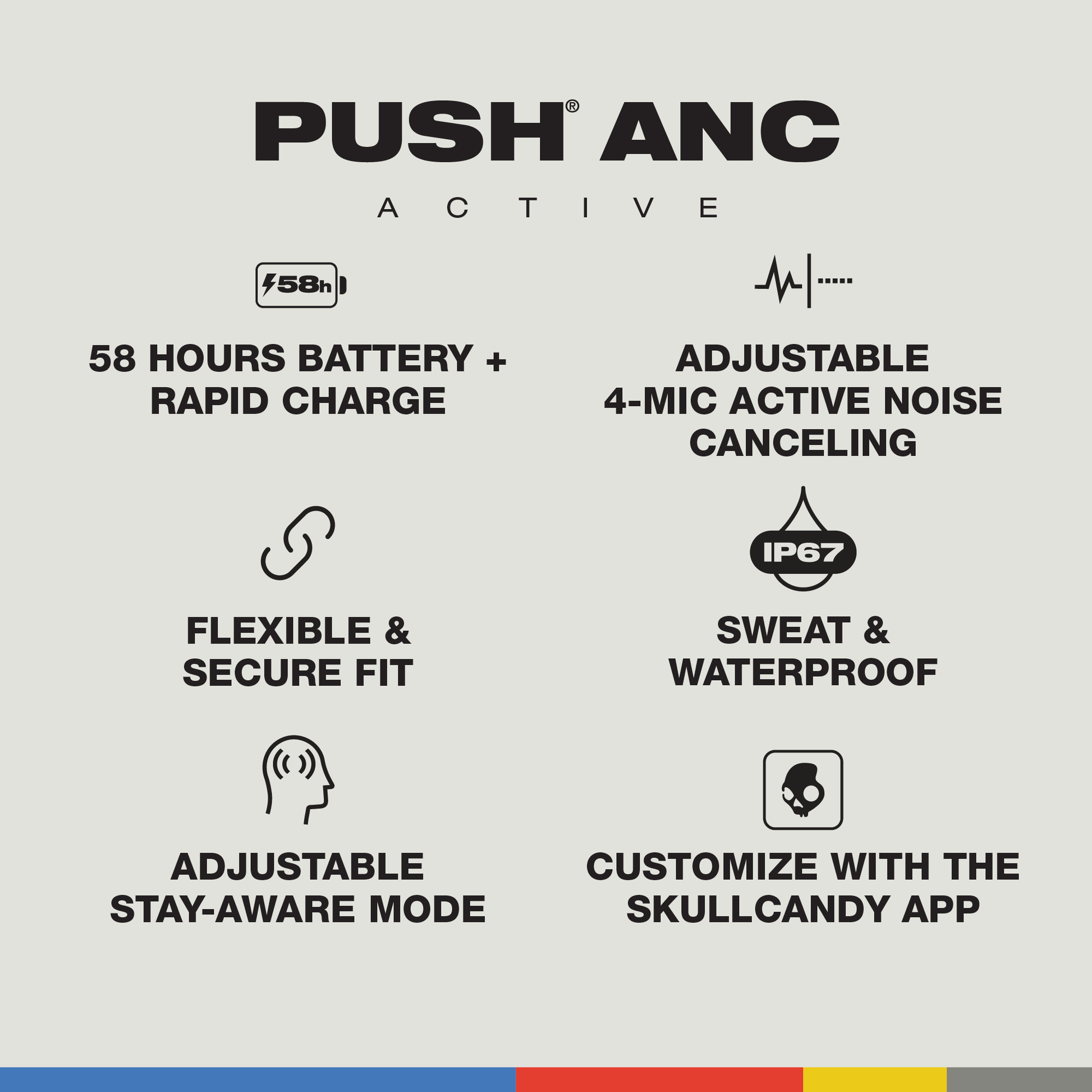 Push® ANC Active Wireless Noise Cancelling Earbuds with Ear Hooks