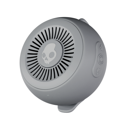 Gray Bluetooth speaker with a brand logo on a white background | Cement