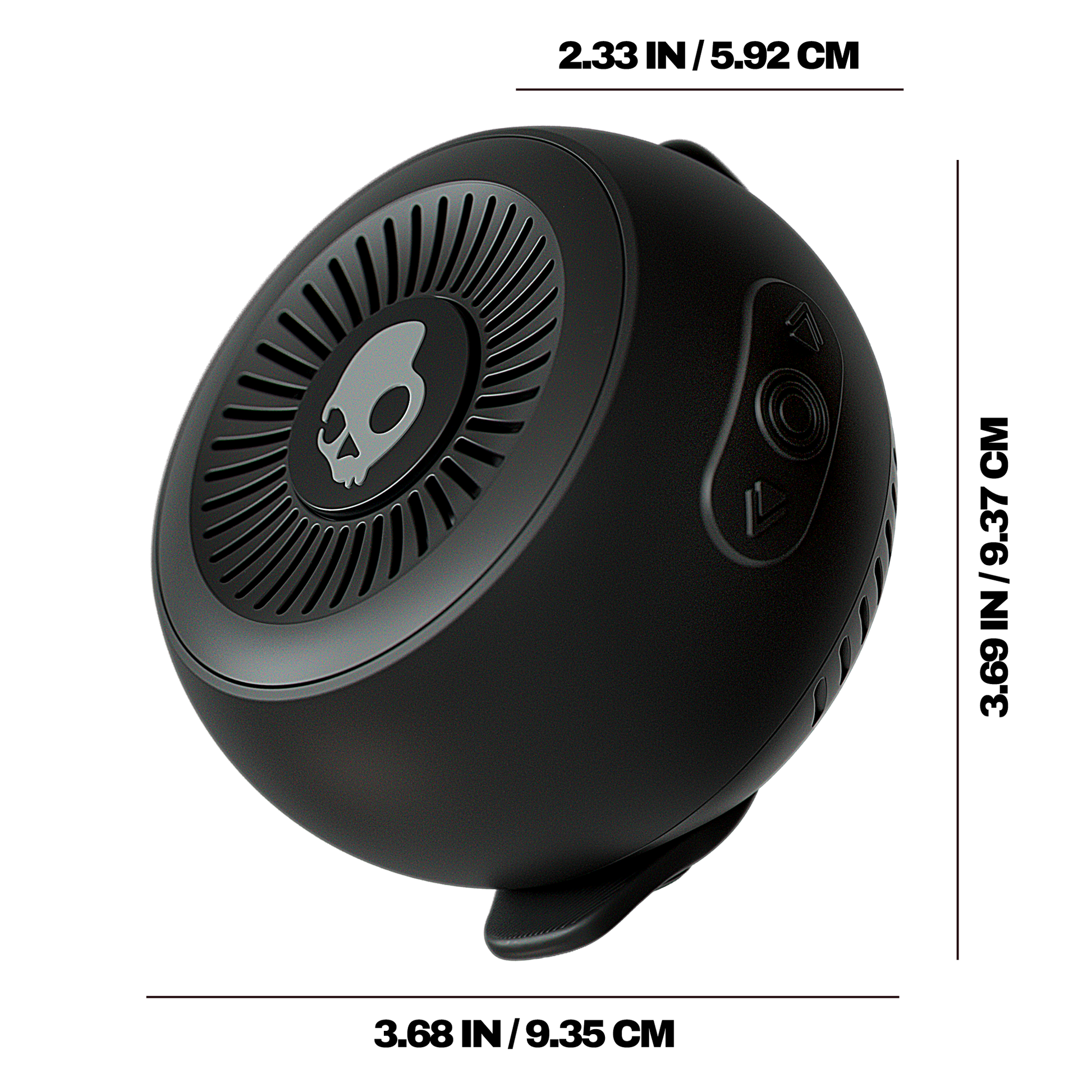 Black speaker with dimensions indicated on a white background | Primer