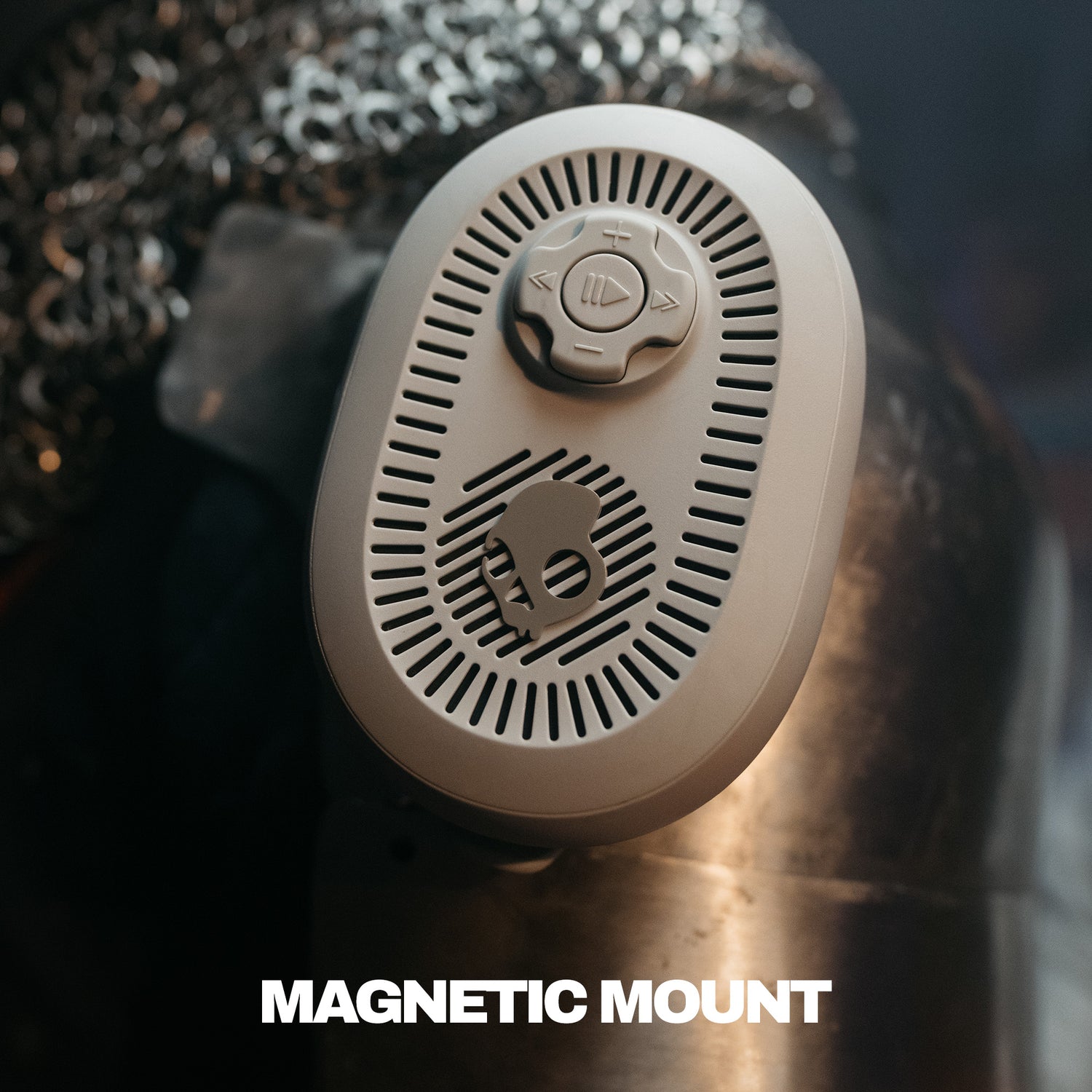 Magnetic mount speaker on a textured surface with 'MAGNETIC MOUNT' text. | Cement