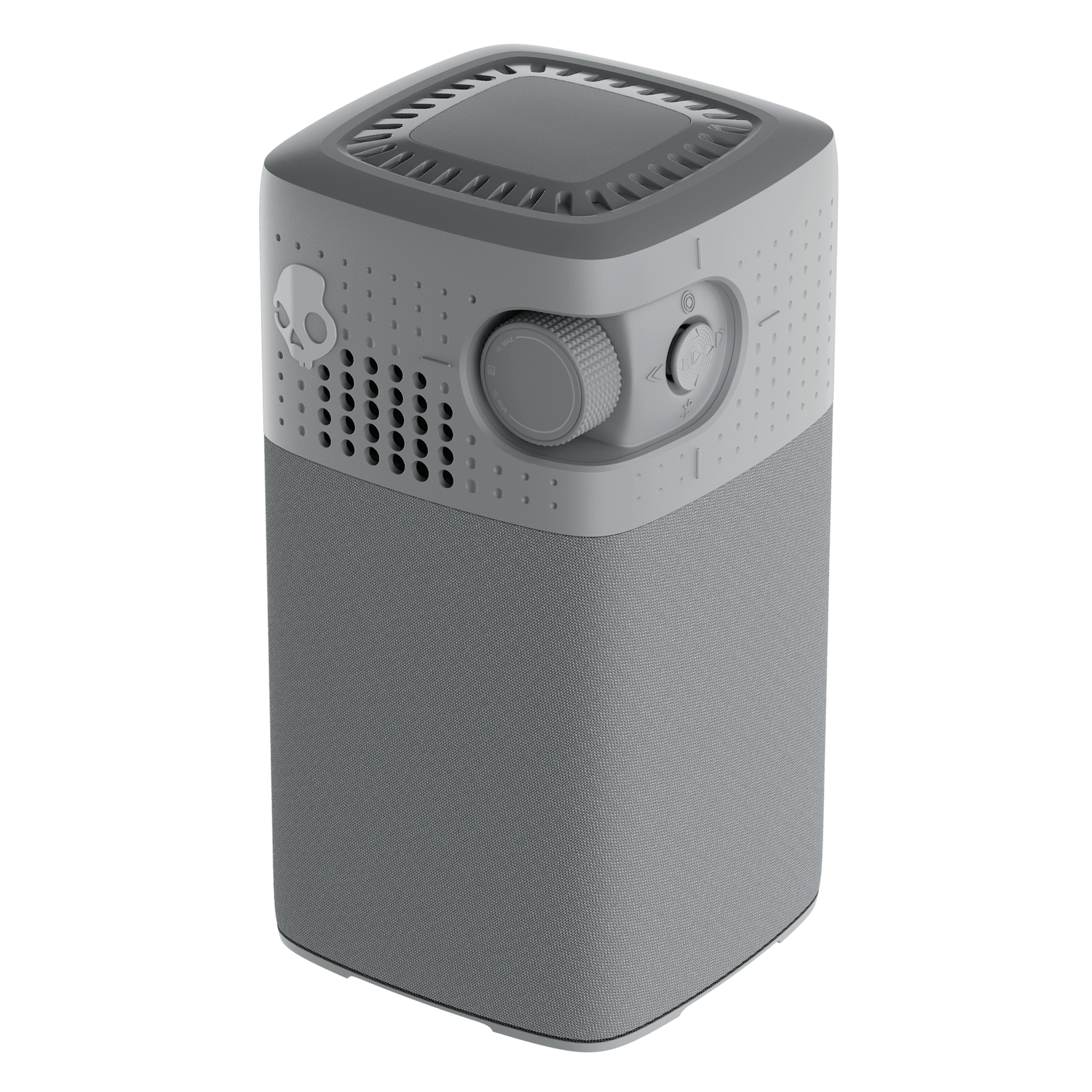 A gray session 900 with a textured lower body, a lighter gray upper section featuring ventilation holes, a dial, and a skull icon, shown on a solid white background. | Cement